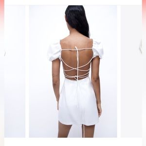 Zara - White Linen Blend Dress- Open back with adjustable ties